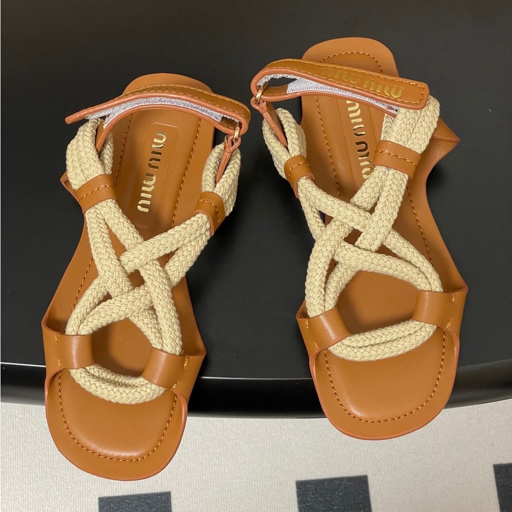 MiuMiu fairy simple style flat sandals retro hemp rope woven sandals